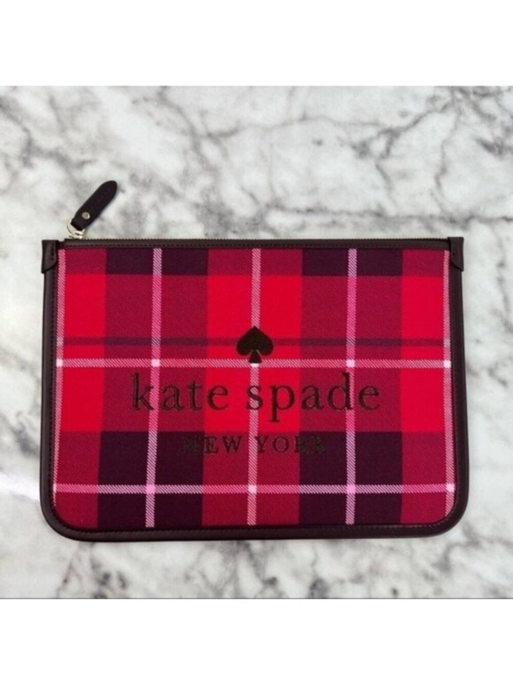 Kate Spade Ella Plaid Large Zip Pouch